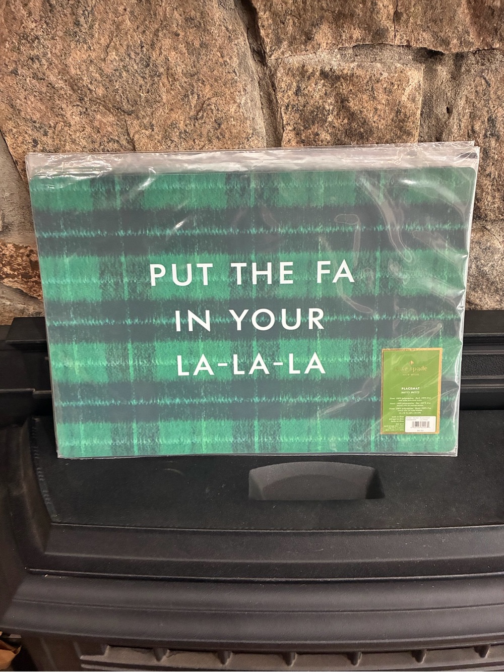 Kate Spade Merry Merry Put The Fa In Your La La La Christmas Placemat Green NWT
